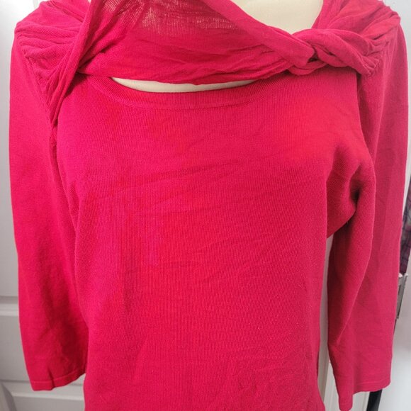 Adrienne Vittadini Red Faux Scarf Collar Fine Gauge Sweater - Picture 3 of 11
